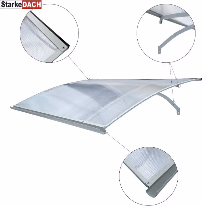 Baumera Aluminium Overkapping STARKEDACH L-160 Lichtgrijs B: 160 cm, D: 100 cm, H: 25 cm met 6 mm polycarbonaat coating