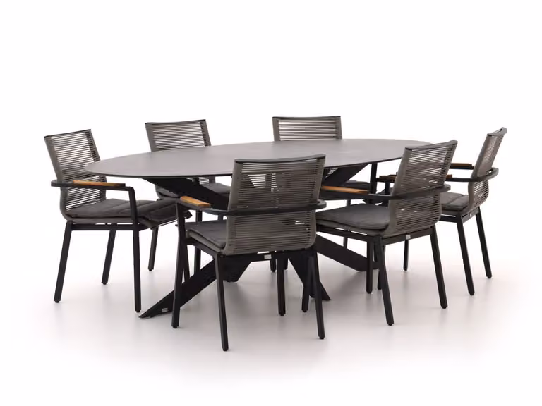 Bellagio Diningset voor 6 personen met Sintered Stone en Aluminium in Grijs en Zwart