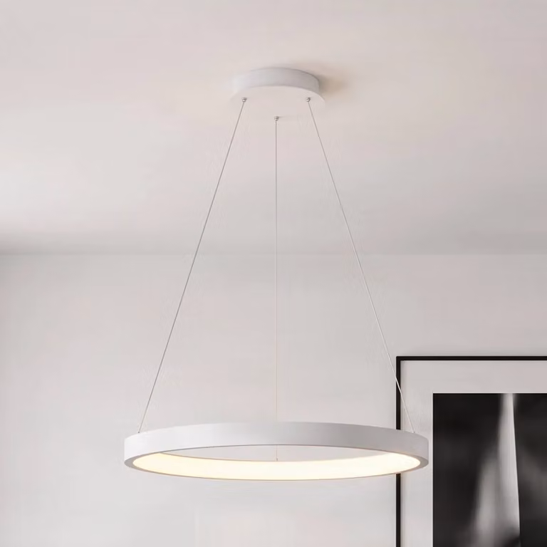 Arcchio Albiona moderne hanglamp ring, wit, Ø60 cm, dimbaar, metaal en glas