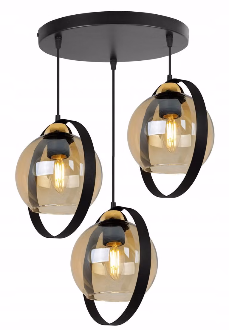 LightHome Ring Hanglamp - Zwart/Glas - Modern Design - 3x E27 - Hoogte verstelbaar