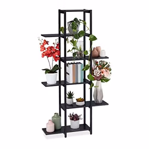 Relaxdays Plantenrek met 6 etages, zwart, H x B x D: 150 x 78 x 24 cm