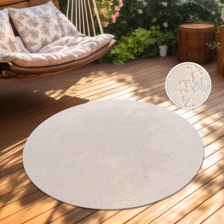 Paco Home Buitentapijt Scandinavisch Boho-stijl Crème Rond Diameter: 160 cm