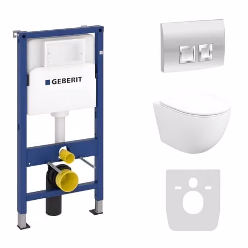 Geberit Duofix Basic Complete Toiletset met Sofi Slim Wandcloset Wit Mat en Delta 25 Bedieningspaneel Chroom