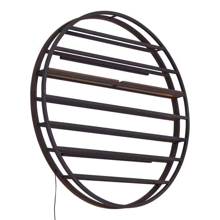 Qazqa Moderne ronde wandlamp zwart met geïntegreerd wijnrek en LED