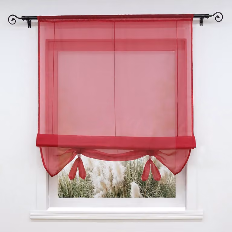 Bordeauxrood Vouwgordijn met trekkoord - Handgemaakt decoratief gordijn voor keuken en balkon - B: 120 cm, H: 155 cm