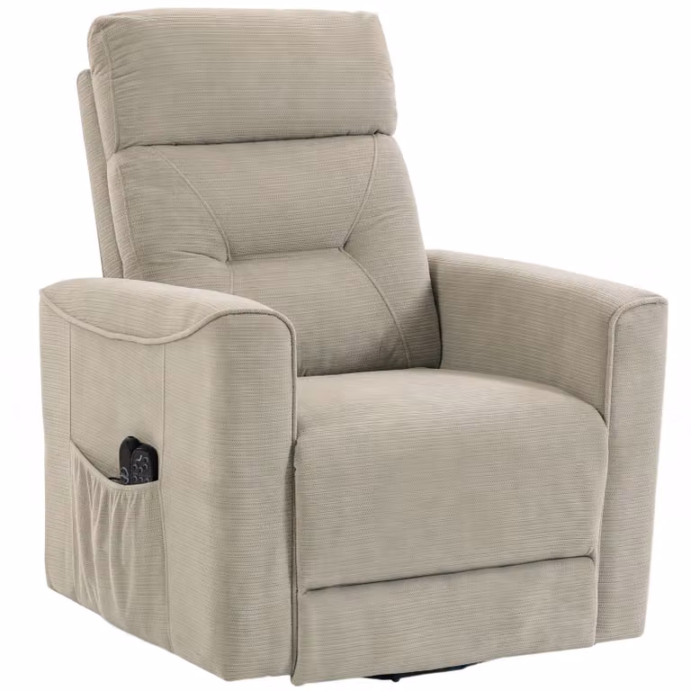 HOMCOM Relaxstoel met elektrische opstahulp, massage en warmte, chenille fauteuil met pocketvering, greige