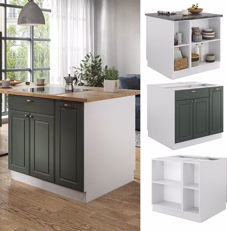 Vicco Keukeneiland Fame-Line Groen-Goud Landhuis/Wit 90 cm met lade, Model 38711