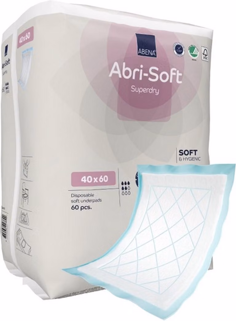 Abena Abri-Soft SuperDry incontinentiematjes voor volwassenen 40 x 60 cm, 8 verpakkingen van 60 stuks