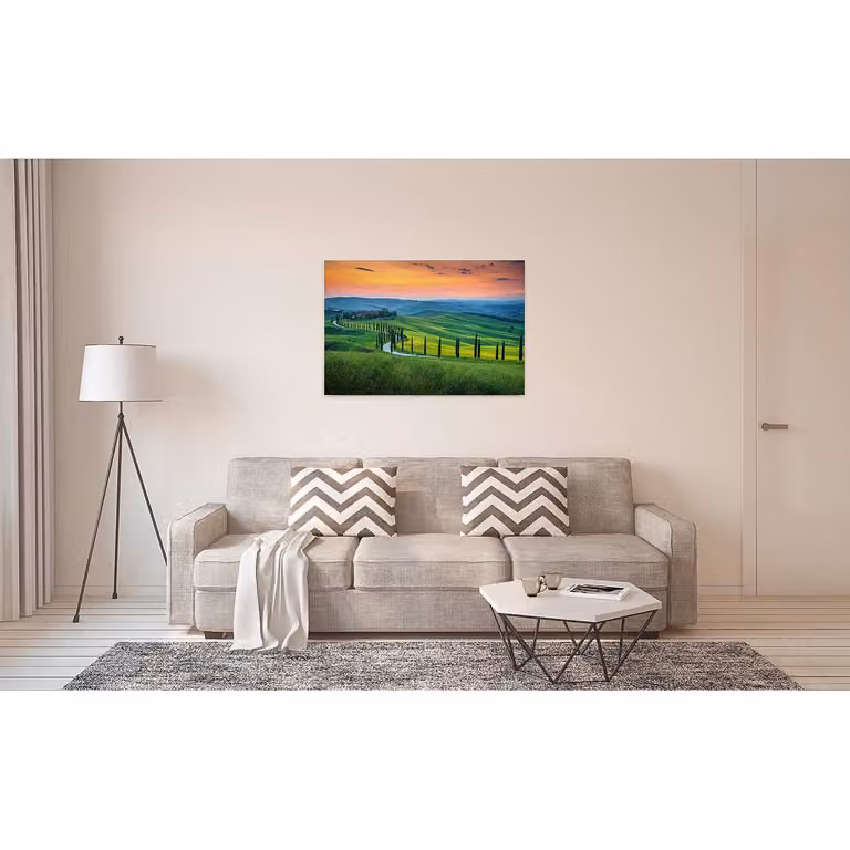 home24 Italiaans Tuscany abstracte wanddecoratie groen met sparrenhout B: 90 cm, H: 60 cm