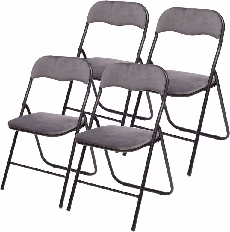 Set van klapstoelen met fluwelen afwerking in het grijs - B/D/H: 44 x 52 x 73 cm