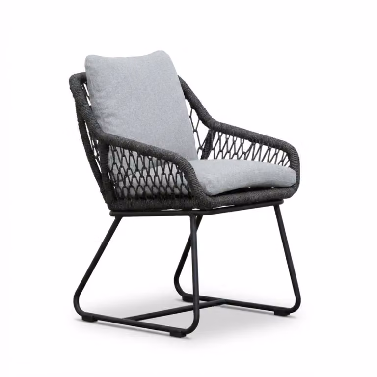 Portofino dining tuinstoel met touw en aluminium in Stone Grey