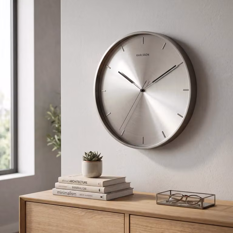 Karlsson Wandklok Finesse Analoog Rond Metaal Goud of Zilver Diameter: 40 cm