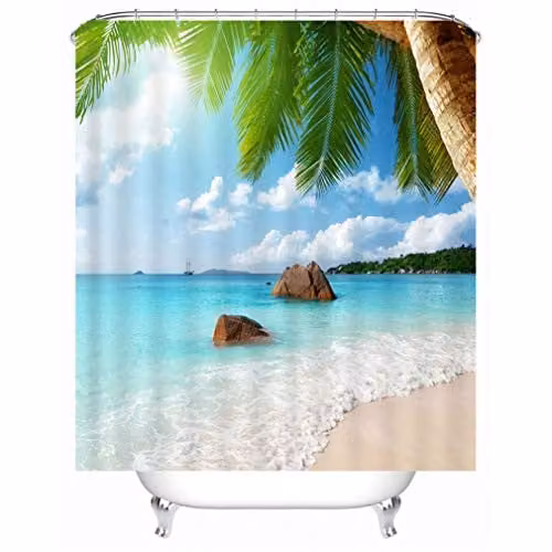 Xlabor Douchegordijn Strandmotief - Waterdicht en Anti-schimmel - Inclusief 12 Ringen - 240 x 200 cm - Patroon-E