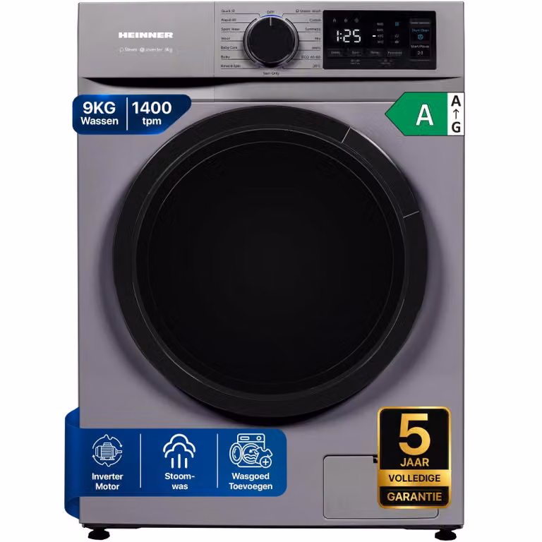 Heinner HWM-M914IVNS Slanke Wasmachine 9 kg, 1400 tpm, Digitaal Display, Zilver