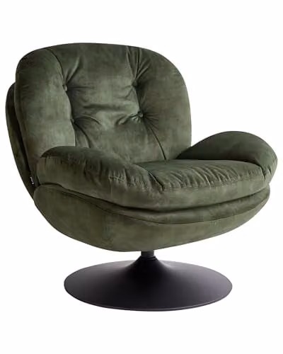 Nolvik Fluwelen Draaifauteuil met Shell Design en Gewatteerde Zitting - Donkergroen - Retro Stijl