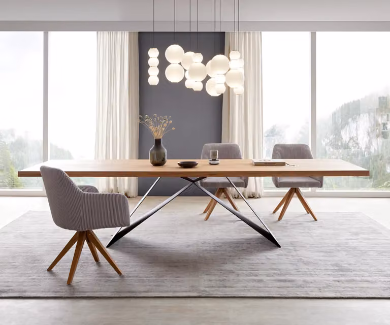 DELIFE Eettafel Edge Eiken Natuur met Zwart V-frame Staal B: 300 cm, D: 100 cm