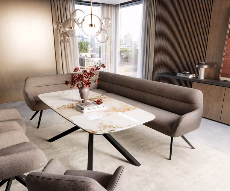 DELIFE Eetkamerbank Taya-Flex L-vormig, Taupe, B: 282 cm, D: 190 cm, H: 87 cm
