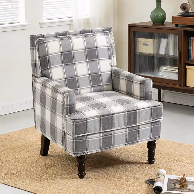 HAUSS SPOLE Vintage Accentstoel met Armleuningen en Hoge Rugleuning - Grijs Wit