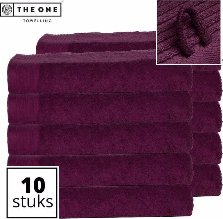 The One Towelling Classic Strandlakens Voordeelverpakking 10 stuks - Pruim - 100% Gekamd katoen - Breedte: 100 cm, Lengte: 180 cm