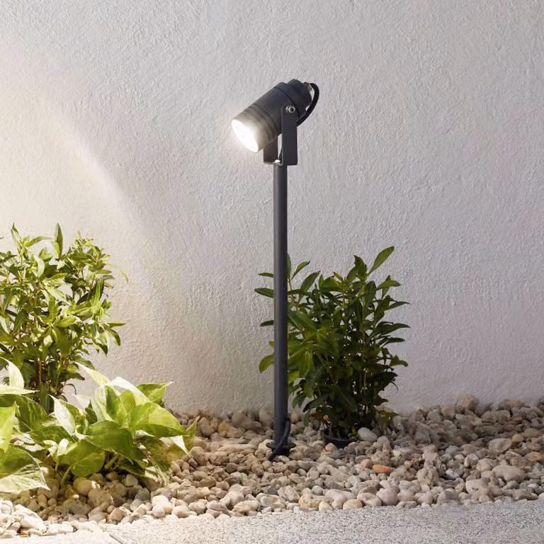 Lucande Galina Buitenspot met grondspies, Grijs, Hoogte: 40 cm