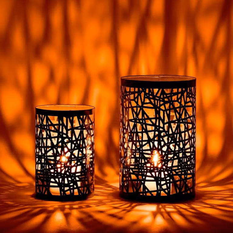 Decoratieve theelichthouders in Scandinavisch design - Grijs - 20 cm en 15 cm