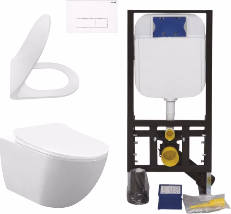 Creavit Hangtoiletset Wit met Rim-Off systeem, soft-close toiletbril en inbouwreservoir 3/6 liter, compleet