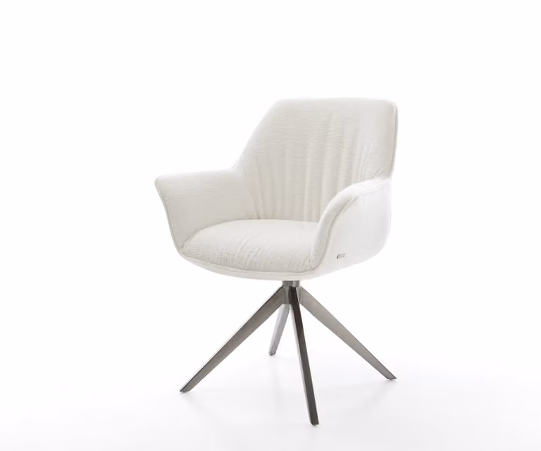 DELIFE Keila-Flex Draaistoel met armleuning, beige bouclé met grafiet kruisframe, 360 graden draaibaar met rocker-functie