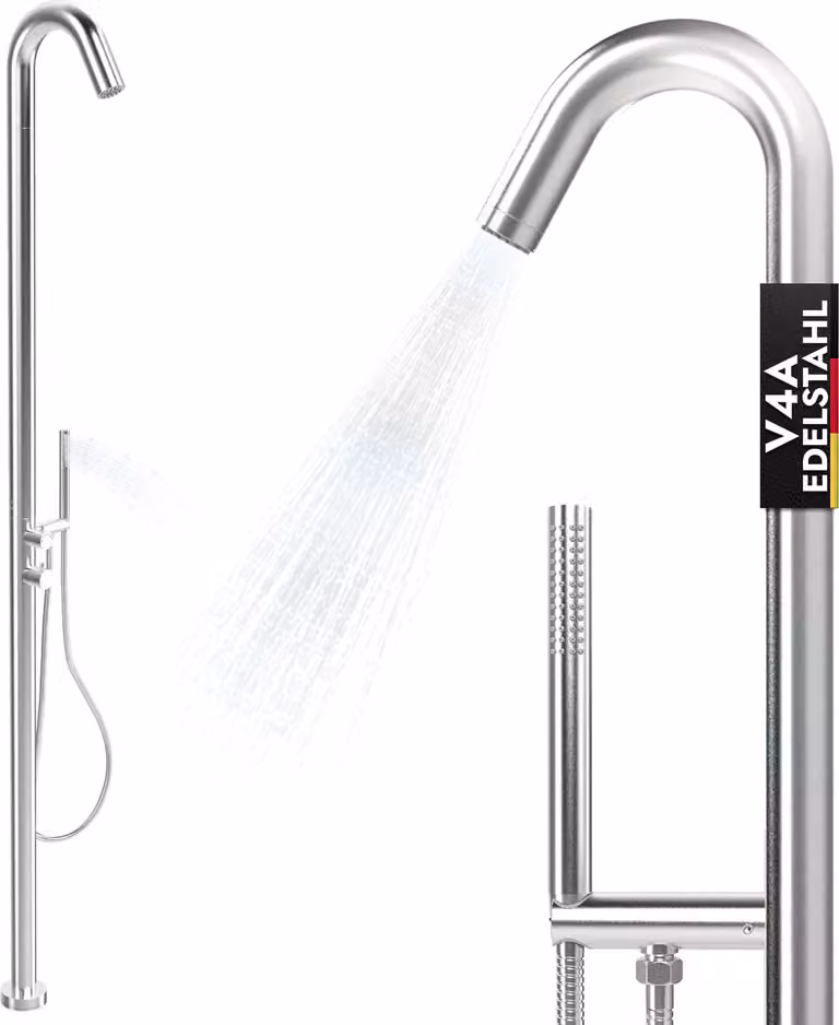 LAWA RVS 316 Buitendouche met Handdouche en Regendouche voor Tuin, Sauna of Zwembad, Zilver