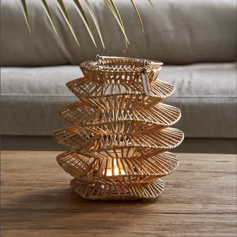 Riviera Maison Les Dunes Lantaarn Windlicht van Rotan, Hoogte: 31 cm