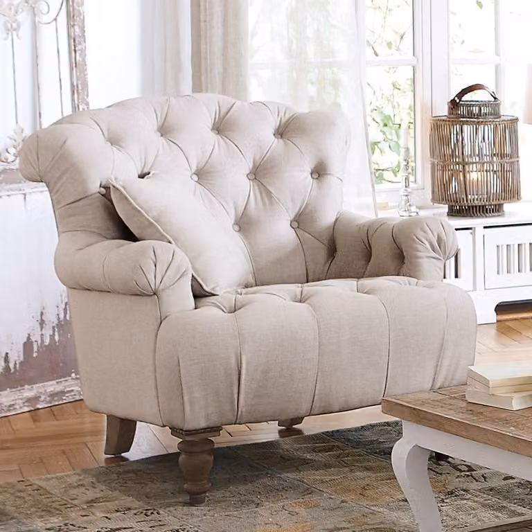 LOBERON Fauteuil Springfield Chesterfield linnen