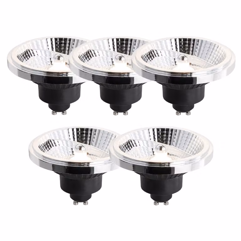 Set van 5 LUEDD GU10 dimbare LED lampen, 10,5W, 770 lm, 3000K warm wit, zilver