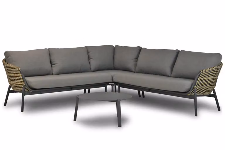 Coco Nathan/Rimini 4-delige moderne hoek loungeset met aluminium frame en grijze kussens