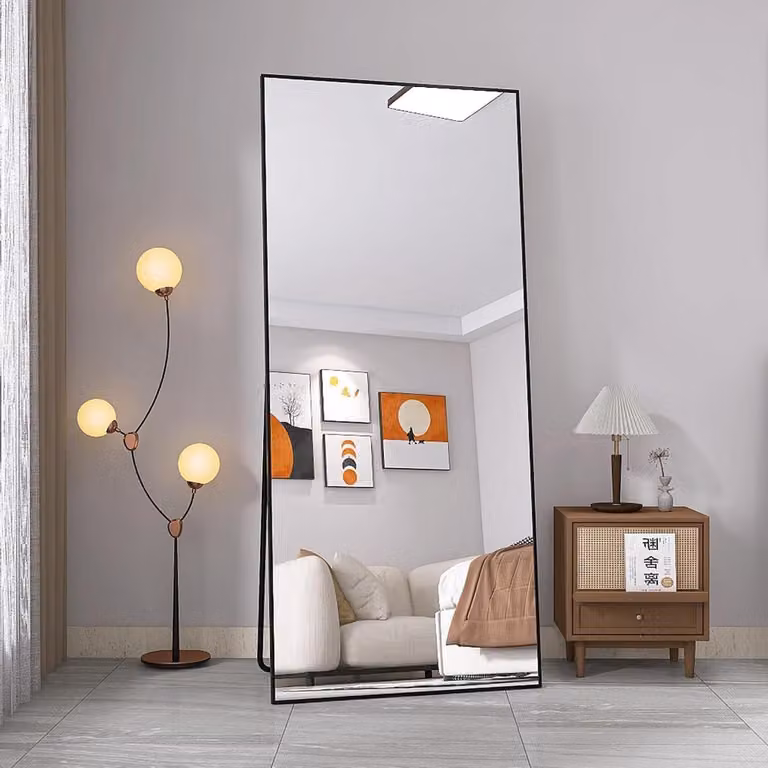 Staande rechthoekige vloerspiegel met onbreekbaar glas in zwart - 180 x 80 cm