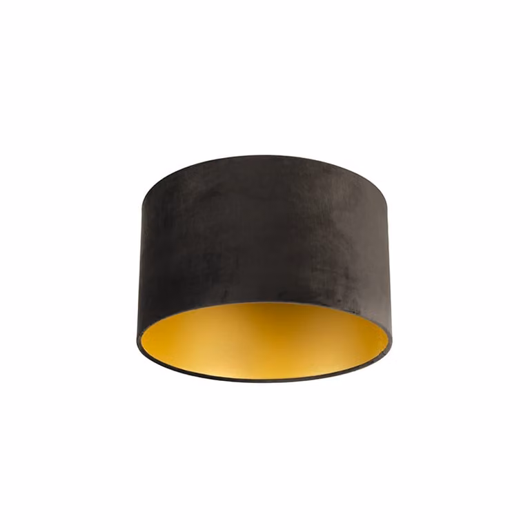 Qazqa Velours lampenkap zwart met gouden binnenkant B/D/H: 35 x 35 x 20 cm