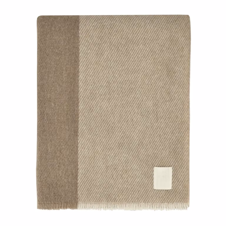 Scandi Living Row gestreepte wollen plaid Beige, 120 x 185 cm