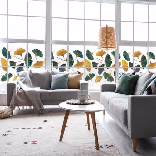 Ambiance Sticker Zelfklevende ondoorzichtige raamfolie met ginkgo-herfstbladeren XL, H: 40 cm, L: 200 cm