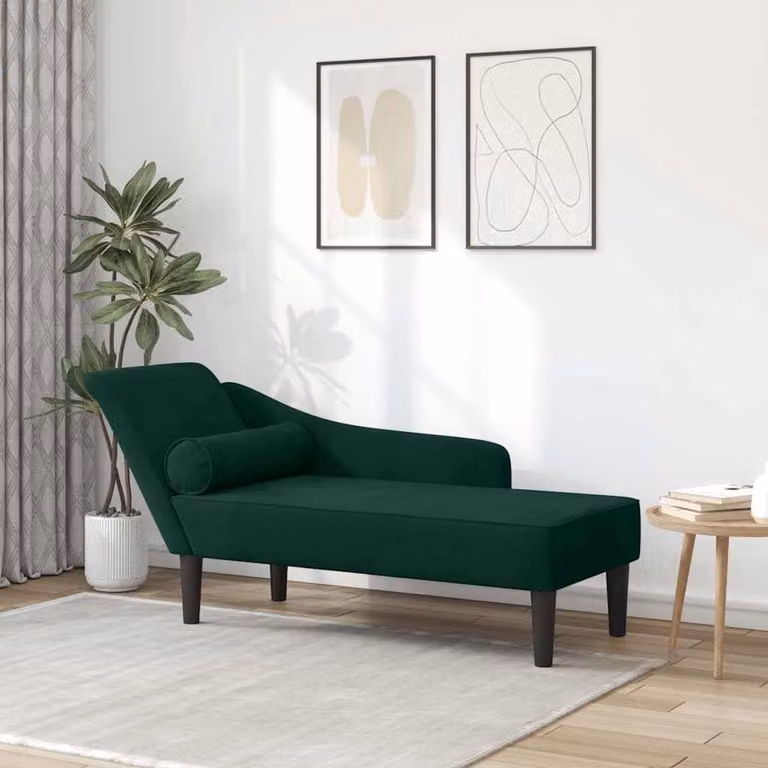 Donkergroene moderne chaise longue lounge stoel met elastische schuimvulling, Breedte: 141 cm