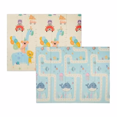 Relaxdays opvouwbare speelmat voor baby's met dierenprint, multicolor, B: 200 cm, D: 150 cm, H: 1 cm