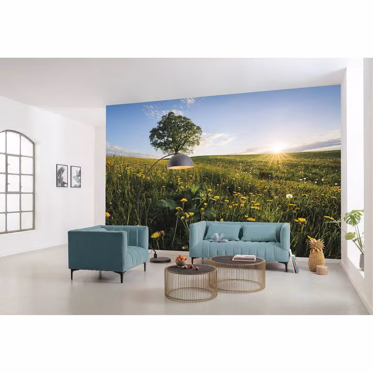 home24 Fotobehang Lente op het Land, Multicolour, Breedte: 450 cm, Hoogte: 280 cm