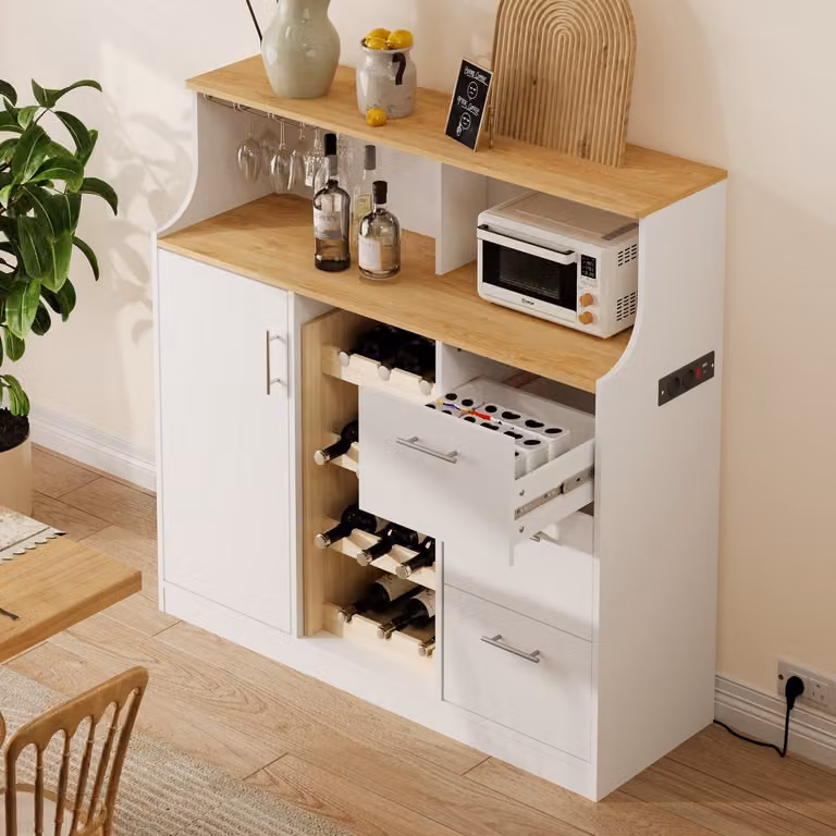 FloraGrace Dressoir met Wijnrek, Glashouder en Ledverlichting - MDF - B/D/H: 120 x 40 x 121 cm
