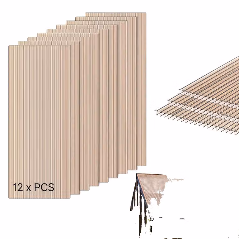 VEVOR 12 Dubbelwandige Polycarbonaatplaten 6 mm, B/D: 152 x 61 cm, UV-bestendig en weerbestendig voor kassen en carports
