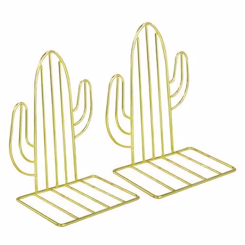 Set van 2 cactus boekensteunen van metaal met antislip, goud