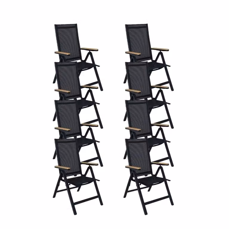 Norali set van 8 verstelbare dining tuinstoelen van aluminium en textiel in antraciet