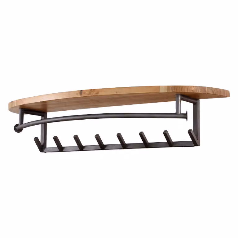 Nest of Nora Kapstok wandmodel met roede en hoedenplank en 8 haken - Acacia