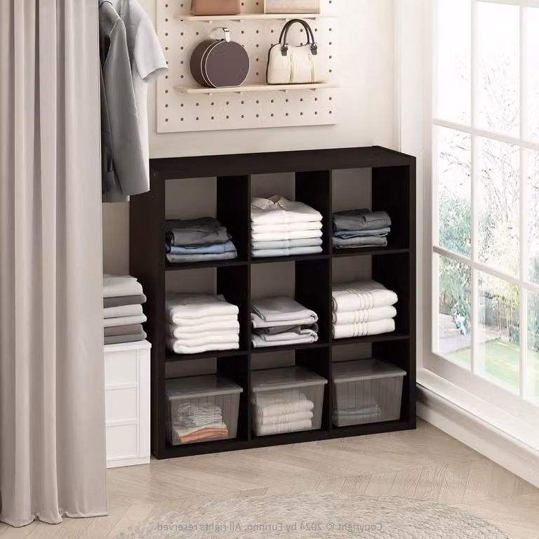 Opbergkast Organizer met Open Rug Design in Donker Eiken, 111 x 111 cm