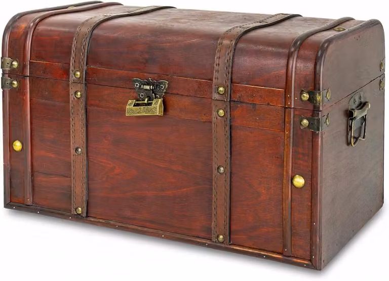Houten schatkist met slot - Bruin - B/D/H: 40 x 22 x 24 cm