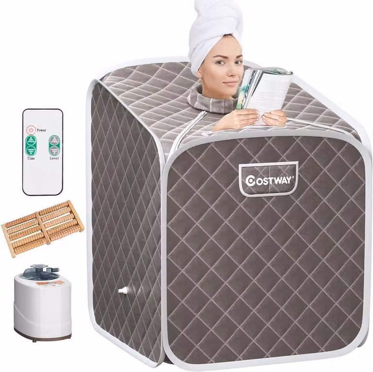 Mini stoomsauna met 9 temperatuurniveaus en afstandsbediening in grijs