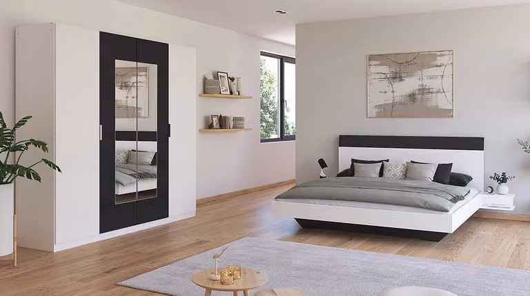 home24 Slaapkamerset 2-delig met draaideur, wit/alpinewit/metallic grijs, B/D/H: 180 x 200 cm