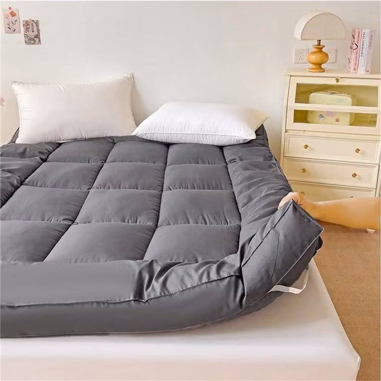 Donkergrijs gewatteerd katoenen futon matras topper voor optimaal slaapcomfort, 220 x 200 cm