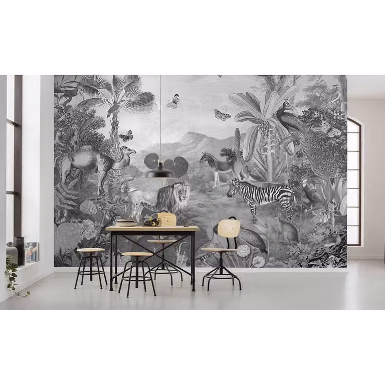 home24 Fotobehang Flora and Fauna Botanisch zwart grijs Breedte: 350 cm, Hoogte: 250 cm
